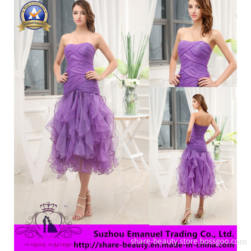 Romantic Purple Organza Strapless Party Dresses Tea Length Cascading Rufles 2014 Inspired (110008)